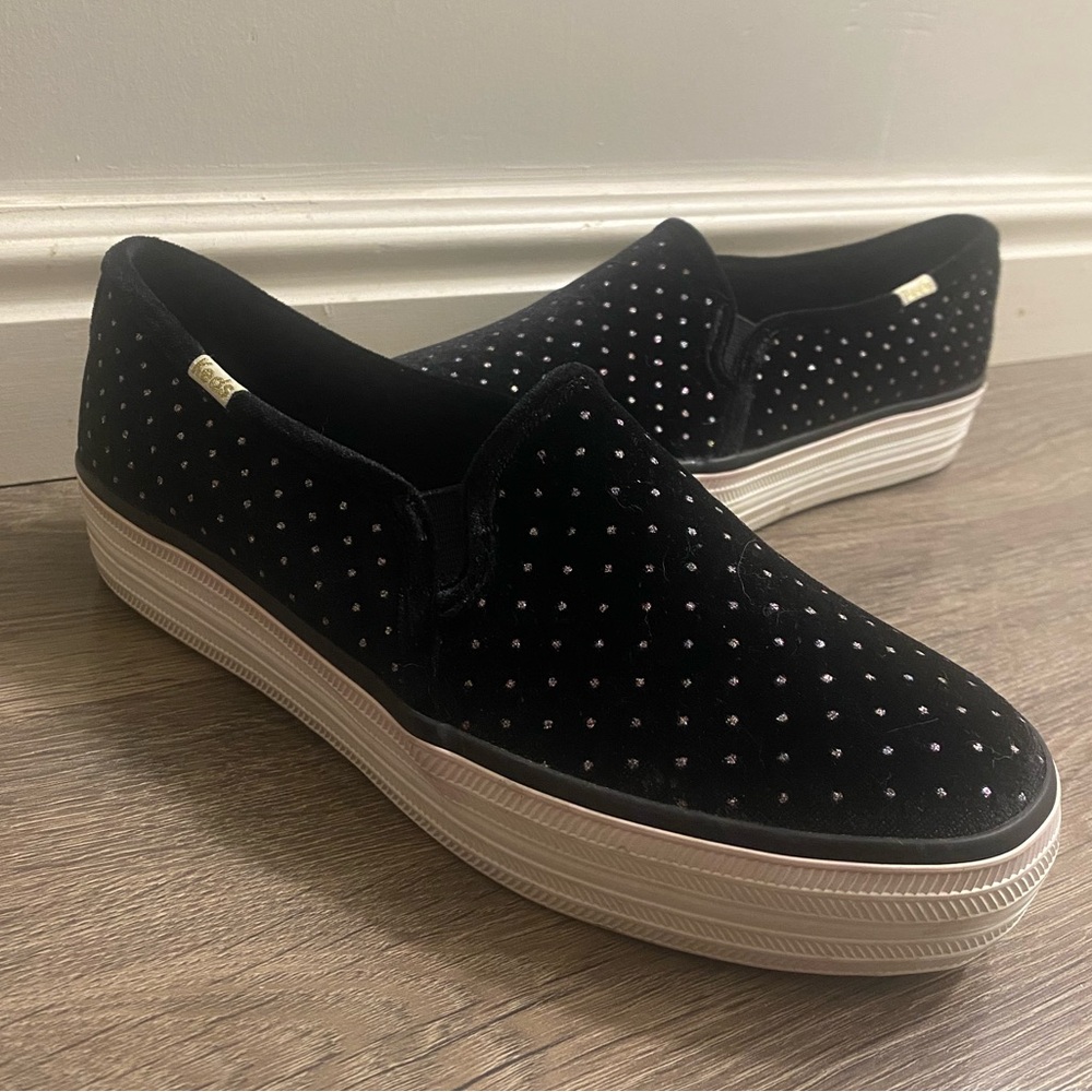 Keds x Kate Spade New York Double Decker quilted velvet slip-on black gold studs
